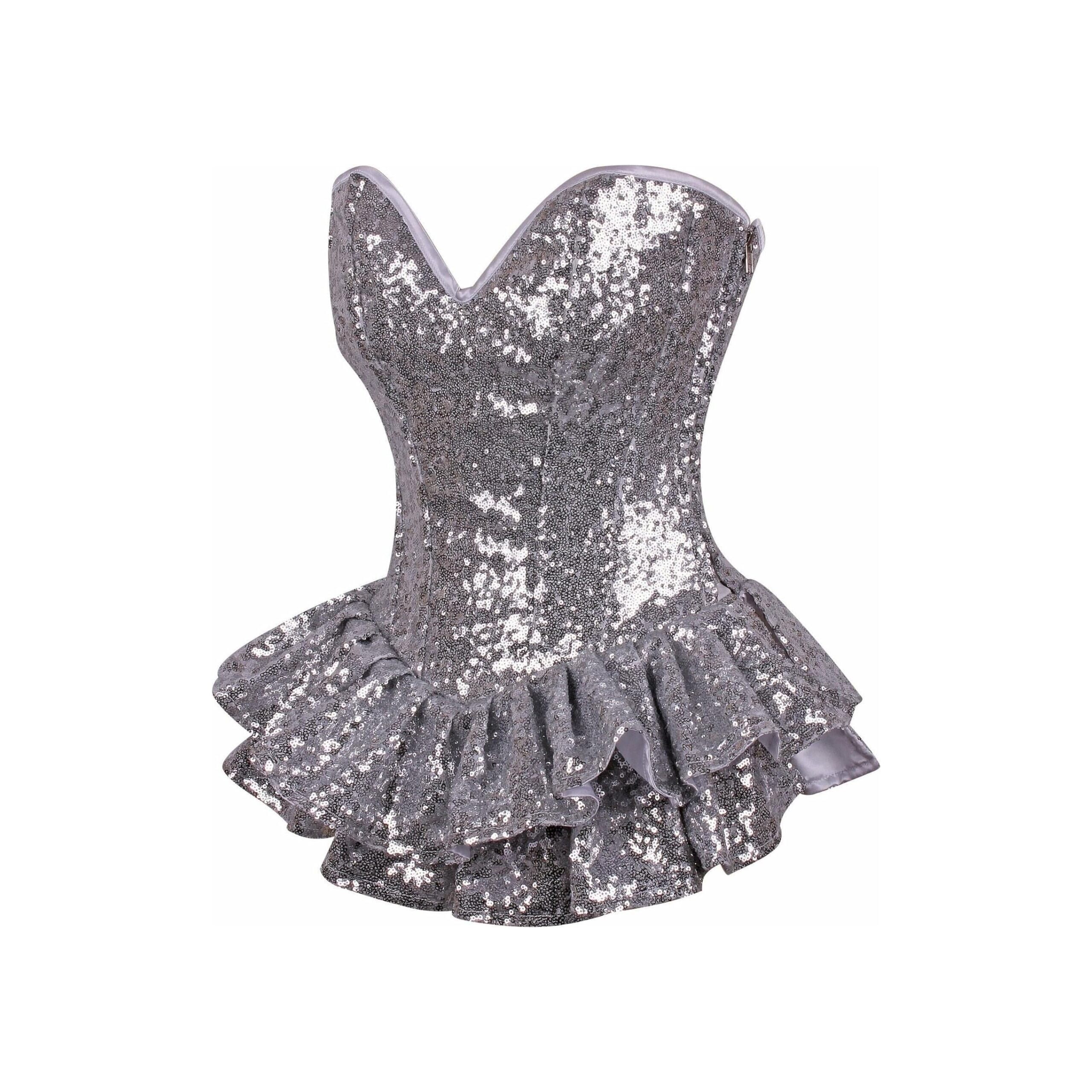 3809 Top Drawer Silver Sequin Steel Boned Mini Corset Dress 2x